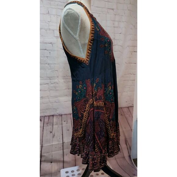 Free People Steal The Sun Teal Blue Print Tunic Dress Halter Neck Size Large - Picture 4 of 13